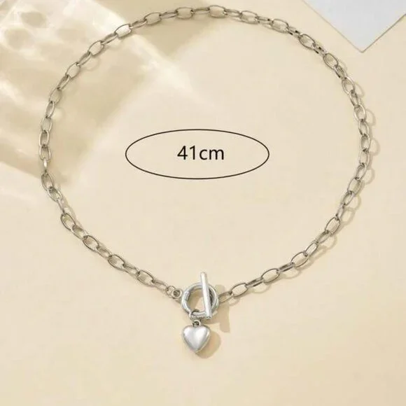 Sterling Silver Heart Toggle Chain Necklace | (16.1") - Picture 4 of 4